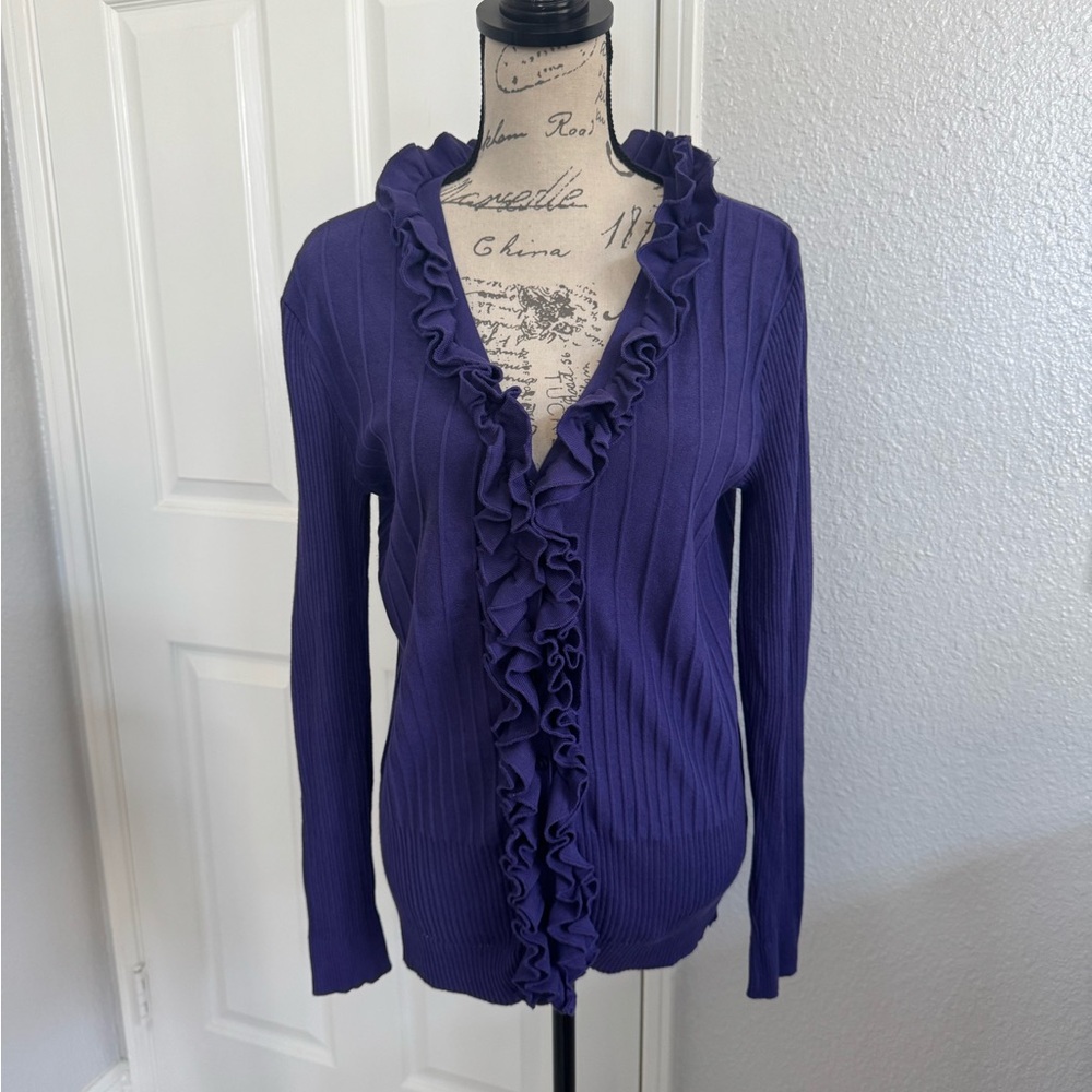 Alfani Deep Purple Ruffled Cardigan